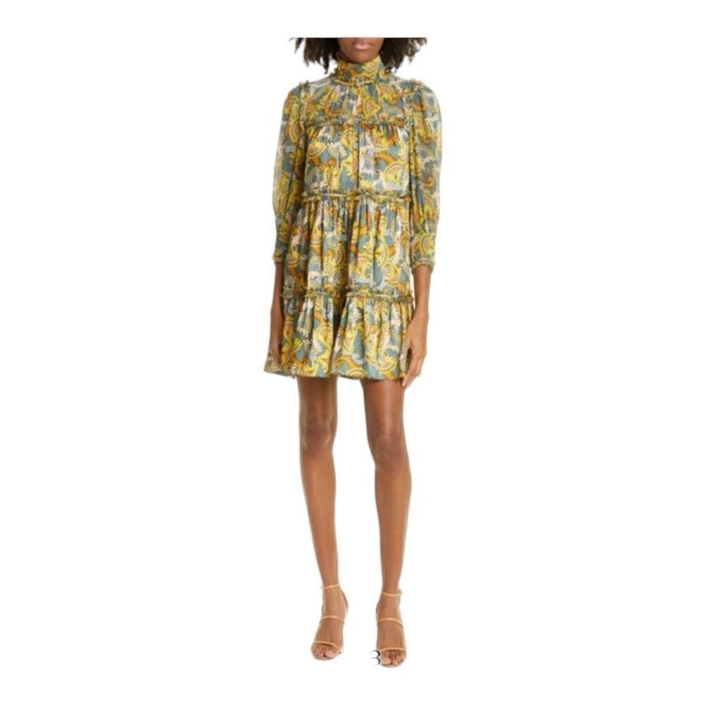 Cinq a Sept Brady Paisley Ruffle Tiered Babydoll Dress Size 6